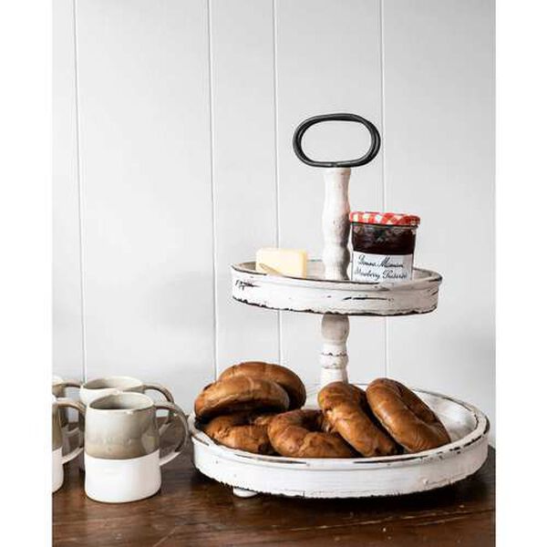 Distressed Cream Wood Two-Tier Tray, image 4