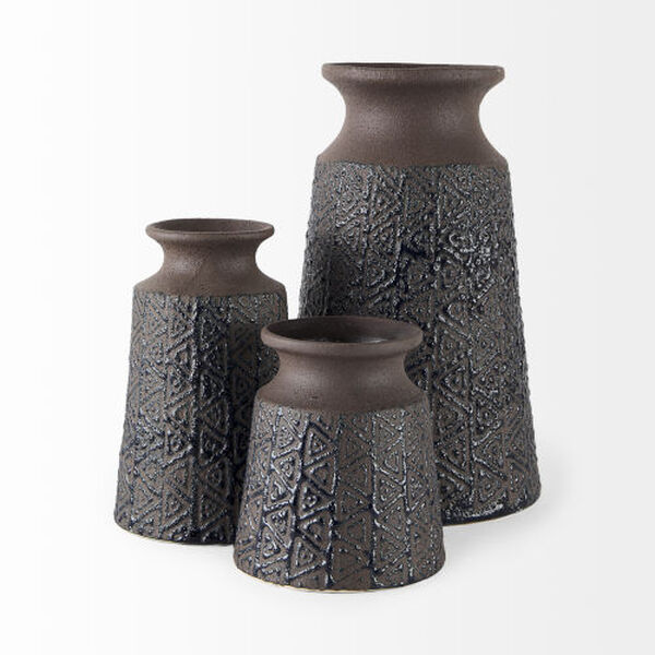Sefina III Brown and Black Large Patterned Vase, image 3