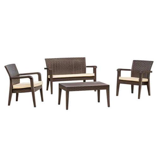 Alaska Brown Cream Four-Piece Outdoor Seating Set with Cushion, image 1
