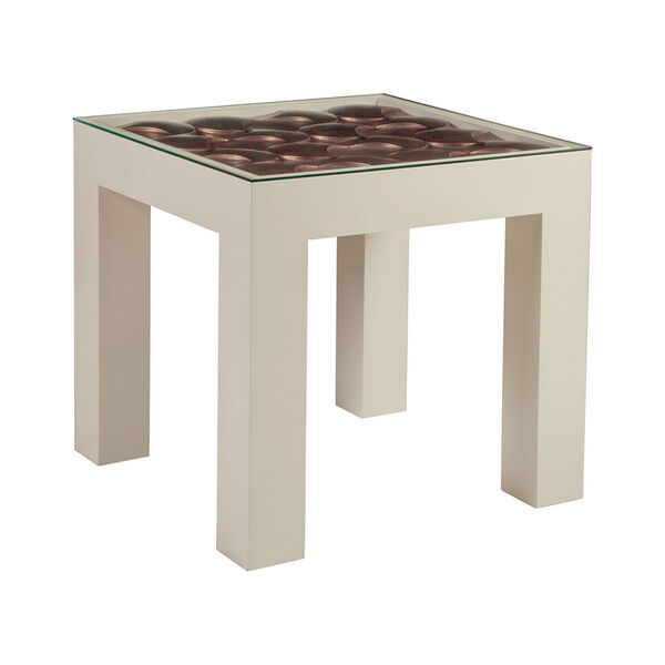 Signature Designs Ivory Lacquer and Warm Silver Credo Square End Table, image 1