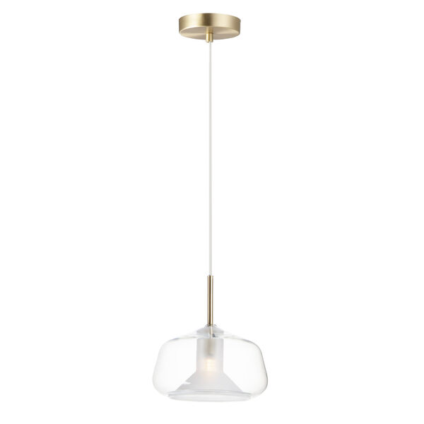 Deuce Satin Brass One-Light LED Mini Pendant with Clear Glass, image 1
