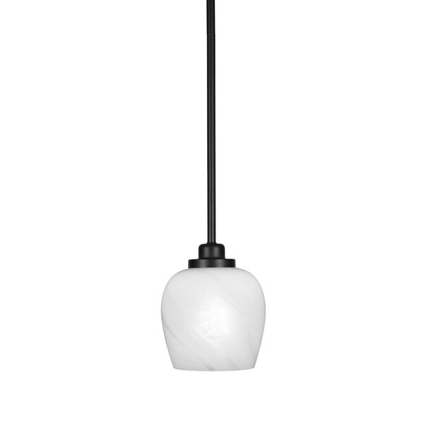 Odyssey Matte Black Eight-Inch One-Light Mini Pendant with White Marble Glass Shade, image 1
