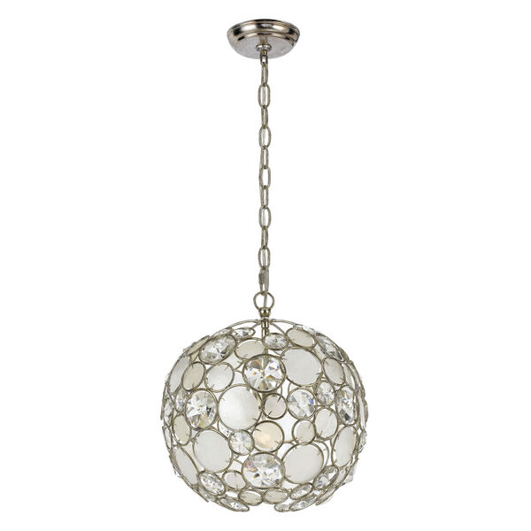 Palla Antique Silver One-Light Pendant with Natural White Capiz Shell and Hand Cut Crystal, image 2