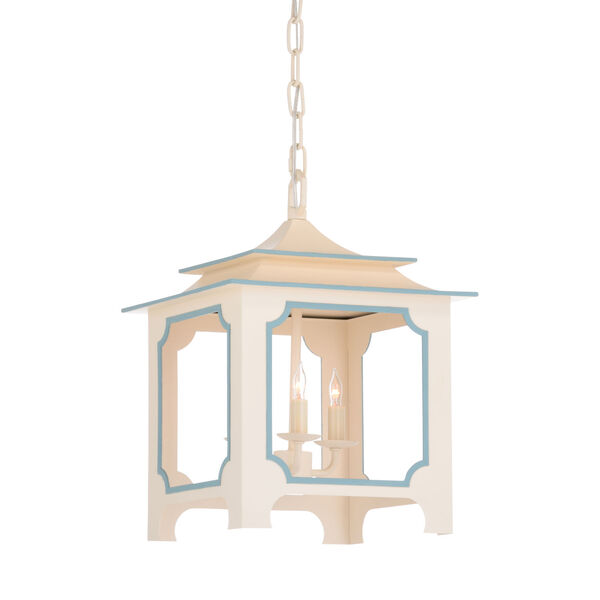Claire Bell Cream and Blue Three-Light Chandelier, image 1