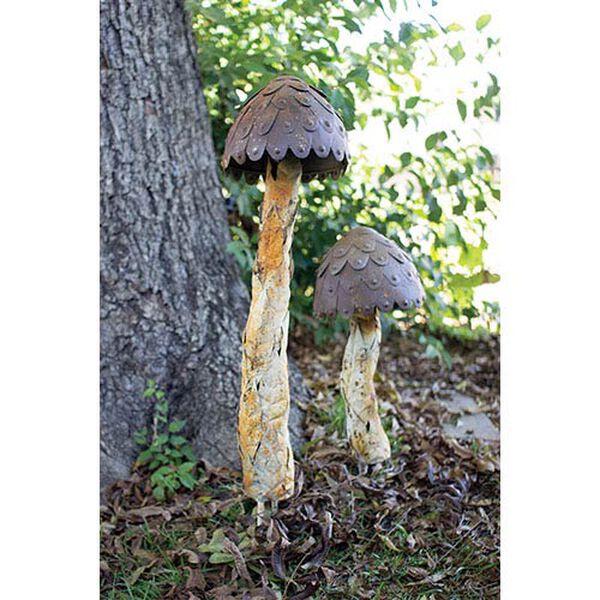 Rust Metal Outdoor Mushrooms, Set of 2, image 1