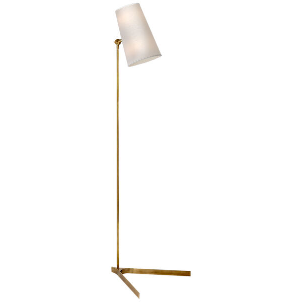 Arpont Floor Lamp in Hand-Rubbed Antique Brass with Parchment Stitched Shade by AERIN, image 1