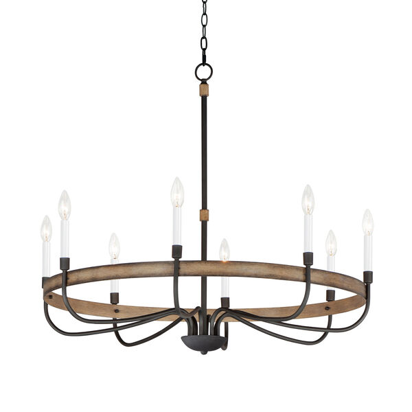 Franklin Driftwood and Black Eight-Light Chandelier, image 1