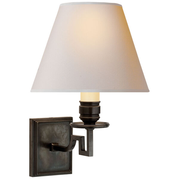 Dean Single Arm Sconce in Gun Metal with Natural Paper Shade by Alexa Hampton, image 1