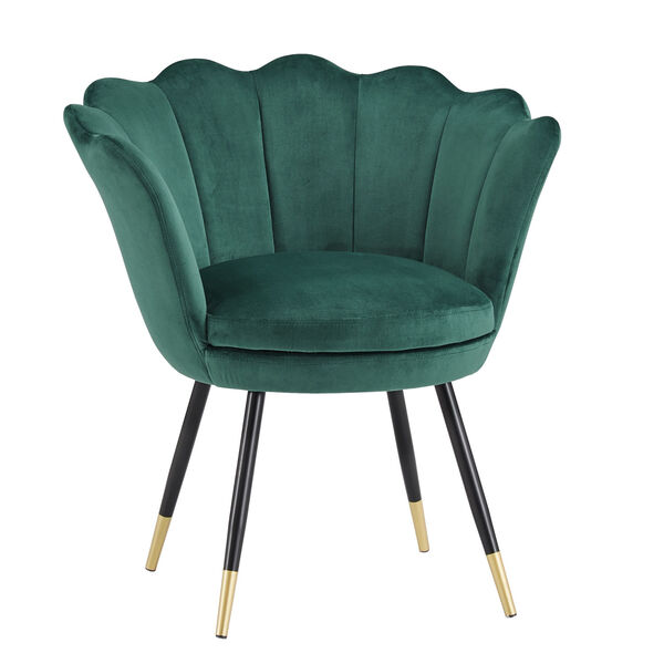Stella Green Velvet Seashell Armless Chair with Black and Gold Leg, image 1