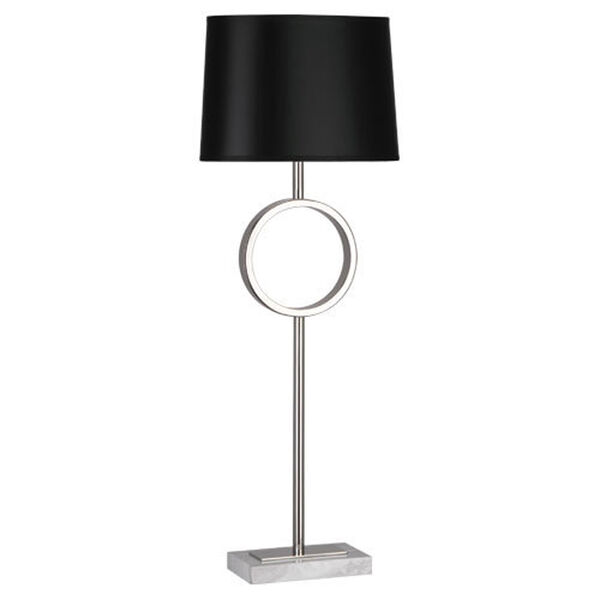 Logan Polished Nickel and White Carrara Marble One-Light Lamp with Black Shade, image 1