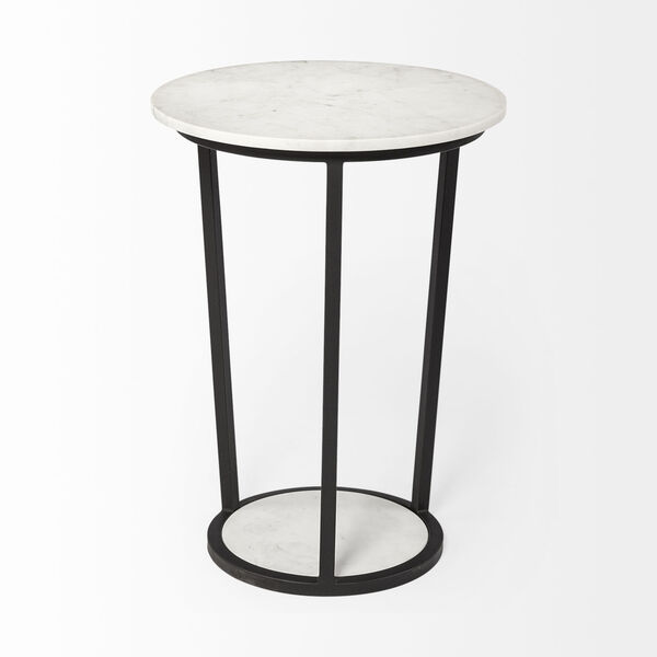Bombola II White and Black Round Marble Top End Table, image 4