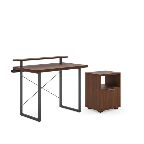 Merge Brown Desk with Monitor Stand and File Cabinet, image 1