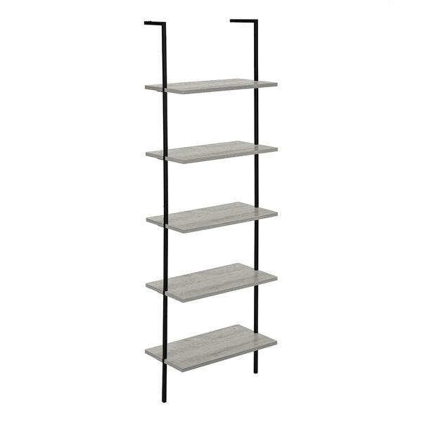 Grey and Black Ladder Bookcase with Five Shelves, image 1