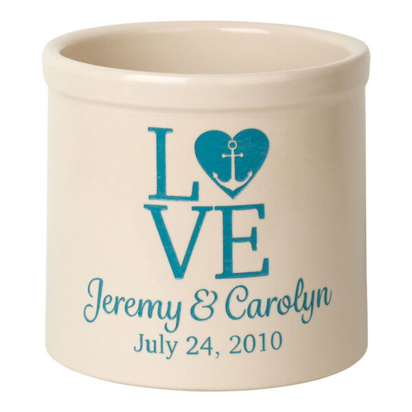 Personalized Love Anchor Stoneware Crock with Sea Blue Engraving, image 1