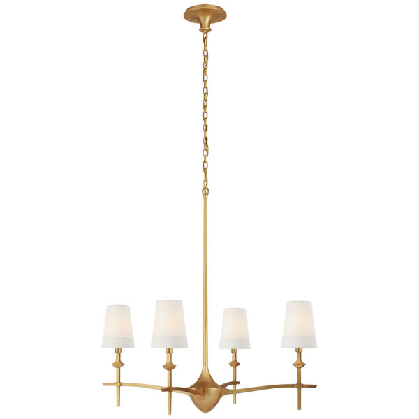 Pippa Large Chandelier in Gild with Linen Shades by Thomas O'Brien, image 1