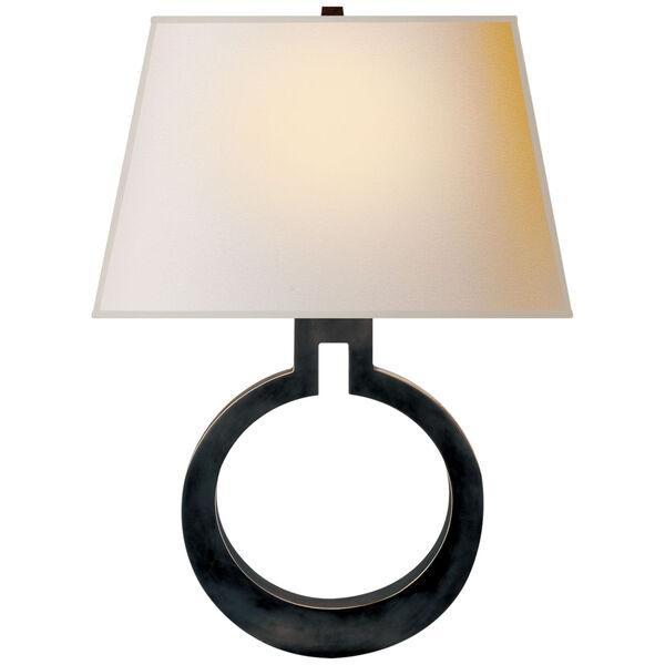 Ring Form Large Wall Sconce in Bronze with Natural Paper Shade by Chapman and Myers, image 1