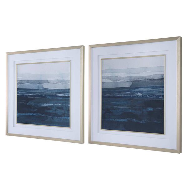 Rising Blue Soft Brushed Gold Frame Abstract Prints, Set of 2, image 5