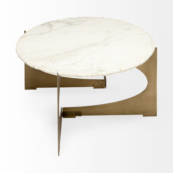 Reinhold III White and Gold Oval Marble Top Coffee Table, image 4
