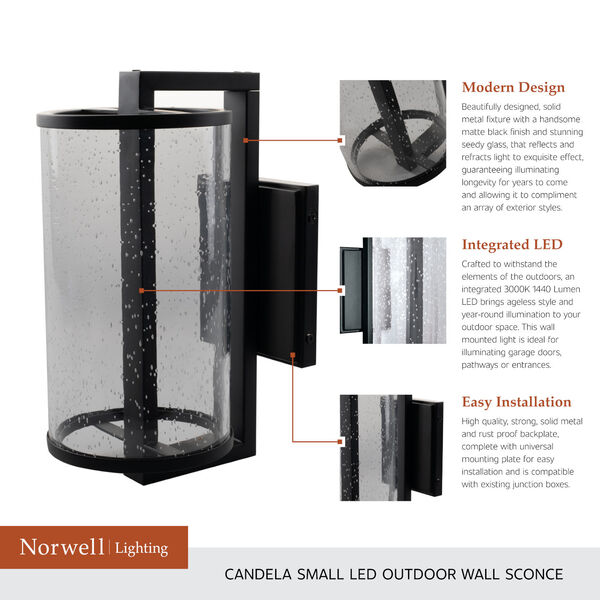Candela Matte Black Six-Inch LED Outdoor Wall Mount, image 6