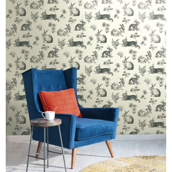 Inspired by Color Black and White Bunny Toile Wallpaper, image 2