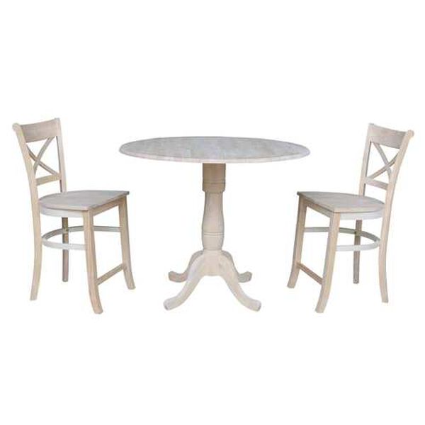Gray and Beige Round Pedestal Counter Height Table with Charlotte Stools, 3-Piece, image 1