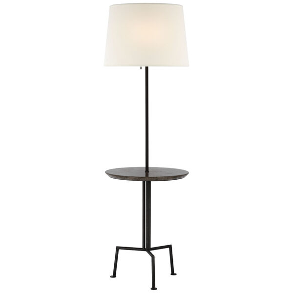 Tavlian Large Tray Table Floor Lamp in Aged Iron and Gray Marble with Linen Shade by Kelly Wearstler, image 1
