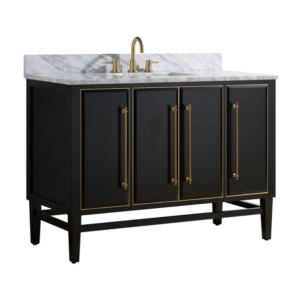 Black 49-Inch Bath vanity Set with Gold Trim and Carrara White Marble Top, image 2