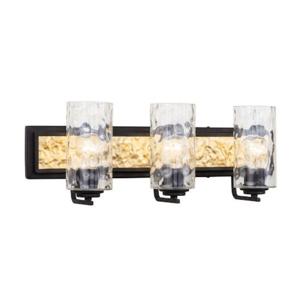 Hammer Time Carbon and French Gold Three-Light Bath Vanity, image 1