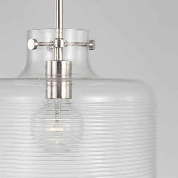 Brighton Polished Nickel One-Light Pendant with Clear Ribbed Glass, image 3