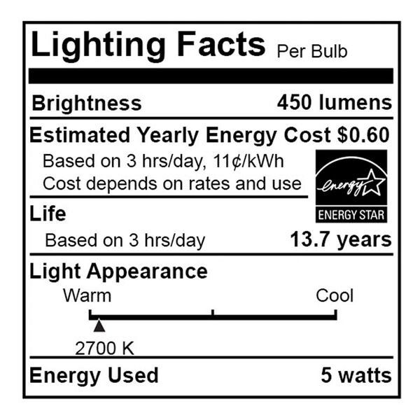 Clear LED Filament A19 40 Watt Equivalent Standard Base Warm White 450 Lumens Light Bulb, image 2
