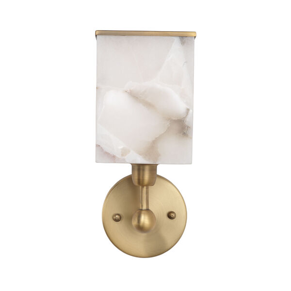 Ghost White Alabaster Antique Brass Metal One-Light Axis Wall Sconce, image 1
