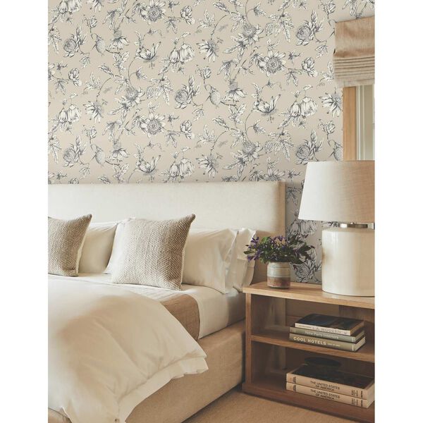 Passion Flower Toile Beige Wallpaper, image 1