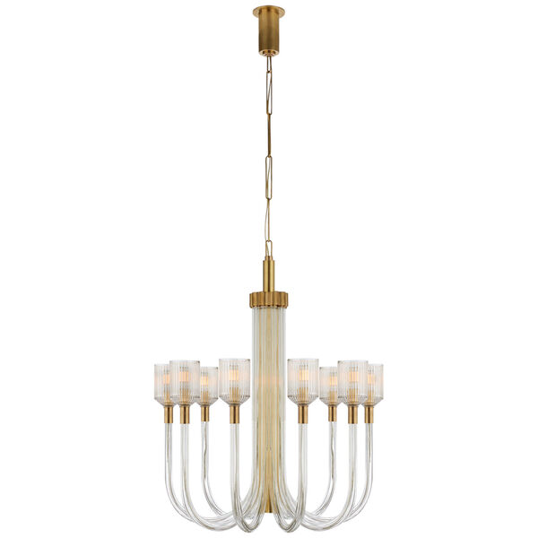 Reverie Medium Single Tier Chandelier in Clear Ribbed Glass and Antique-Burnished Brass by Kelly Wearstler, image 1