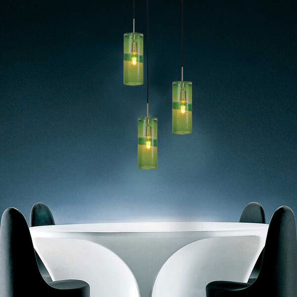 Envisage VI Brushed Nickel One-Light Cylinder Mini Pendant with Green Glass, image 3