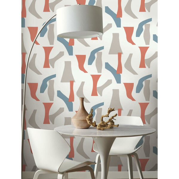 Risky Business III Coral Blue Modernist Peel and Stick Wallpaper, image 3
