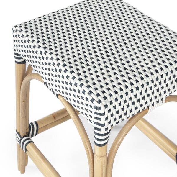 Robias White and Navy Stripe on Natural Rattan Counter Stool, image 6
