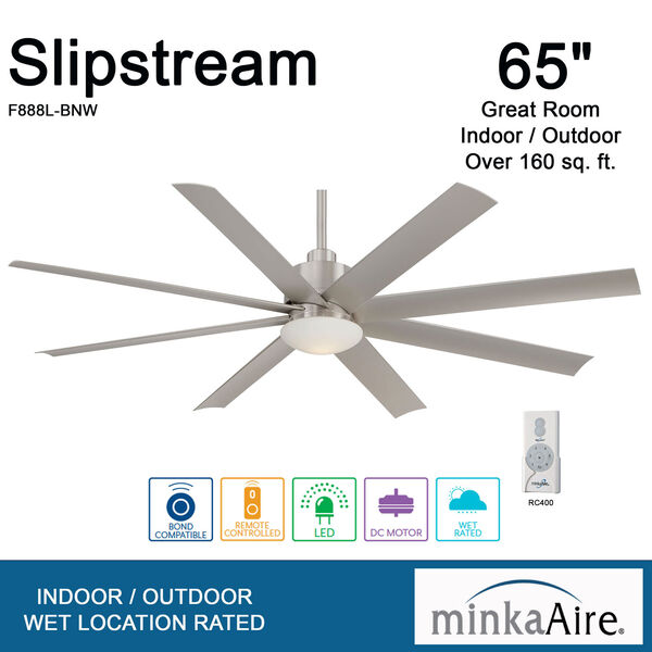 Slipstream Brushed Nickel Wet 65-Inch Ceiling Fan, image 9