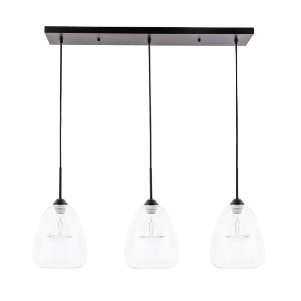 Kason Black 36-Inch Three-Light Pendant with Clear Glass, image 3
