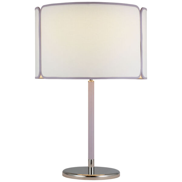 Eyre Medium Table Lamp in Polished Nickel and Lilac Leather with Linen and Lilac Trimmed Shade by kate spade new york, image 1
