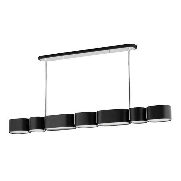 Opal Soft Black and Stainless Steel Seven-Light Chandelier, image 1