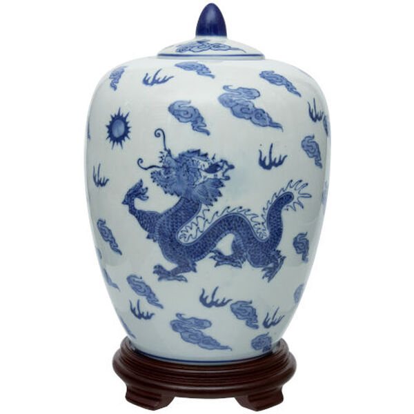 Dragon Blue and White Porcelain Vase Jar, image 1