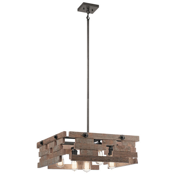 Cuyahoga Mill Anvil Iron 24-Inch Five-Light Square Reclaimed Wood Pendant, image 1
