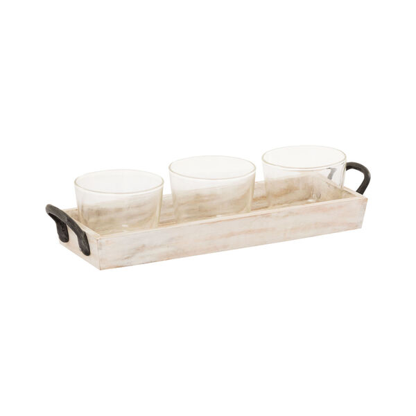 Linwood Whitewashed Wood, Hammered Clear and Antique Zinc 4-Inch Triple Server, image 1