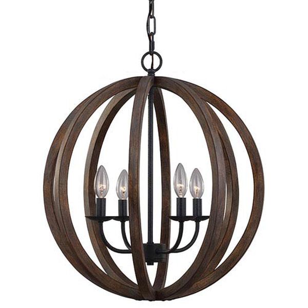 Hyattstown Weathered Wood and Iron Four-Light Chandelier, image 1