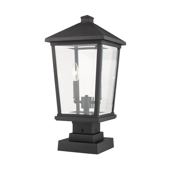 Beacon Black Two-Light Outdoor Pier Mounted Fixture With Transparent Beveled Glass - (Open Box), image 3