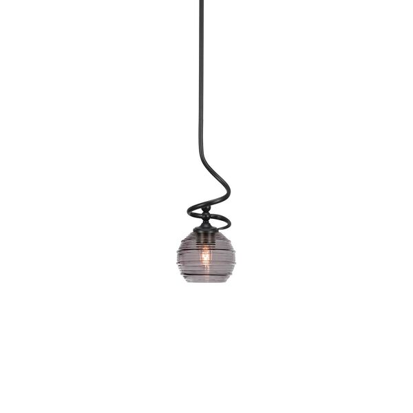 Capri Matte Black One-Light Mini Pendant with Smoke Ribbed Glass, image 1