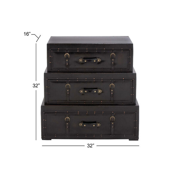 Black Faux Leather and Wood Traditional Chest, image 3