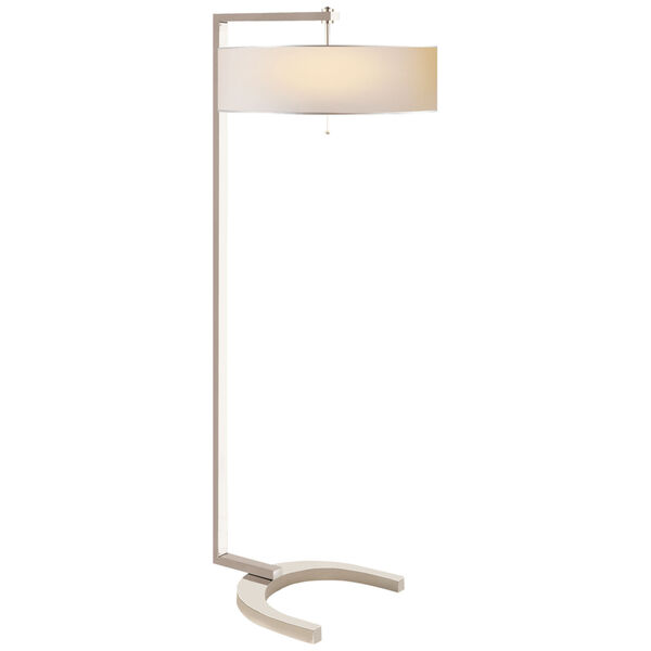 Hudson Floor Lamp in Polished Nickel with White Paper Shade and Silver Tape by Thomas O'Brien, image 1