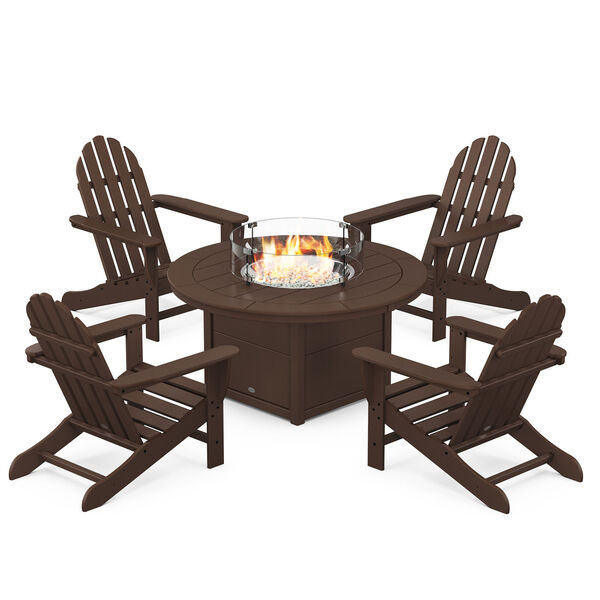 Classic Mahogany Adirondack Conversation Set with Fire Pit Table, 5-Piece, image 1