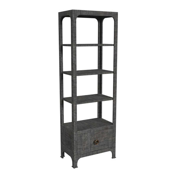 Chatham Charcoal Raffia Etagere with Drawer and Shelves, image 1